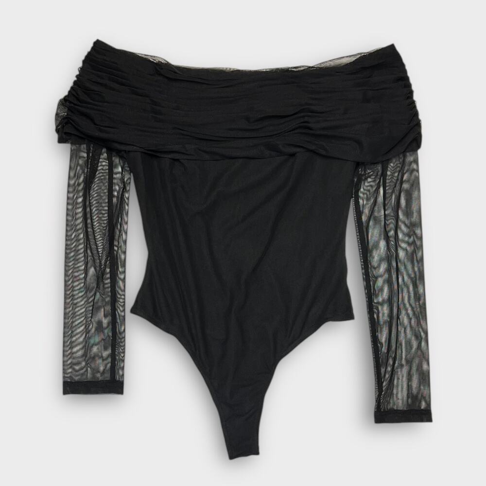 Hutch Thatcher Black Mesh Off the Shoulder Bodysuit Size Small NWT - Picture 2 of 7